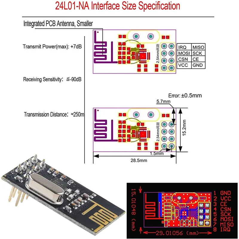 Módulo de transmisión de datos inalámbrica NRF24L01 + 2,4G, 2,4 GHz, NRF24L01, versión actualizada, NRF24L01 + PA + LNA, 1000 metros para Arduino