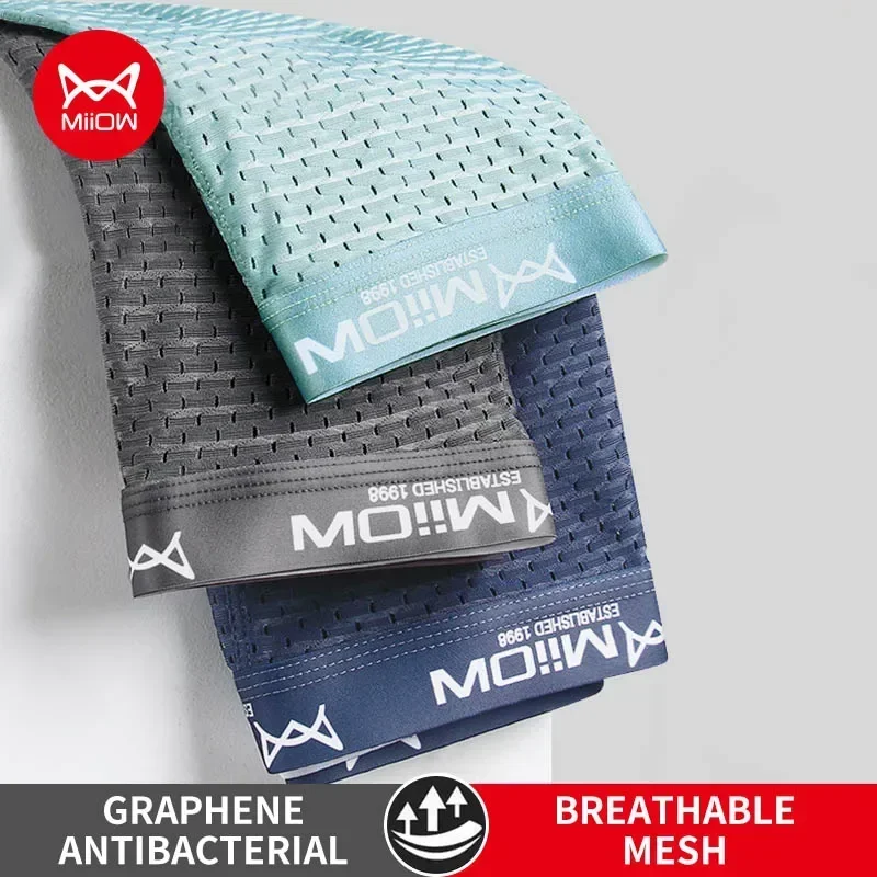 MiiOW 3Pcs Sexy Mesh Männer Boxer Unterwäsche Graphene Antibakterielle Mann Höschen Eis Seide männer Unterhose Atmungsaktive 4XL Boxershorts