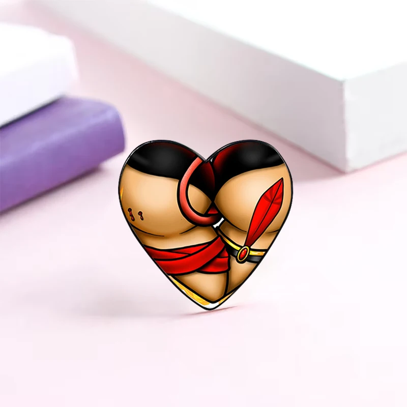 Heart-Shaped Butt pin Funny Brooches Shirt Lapel Cute Badge Cartoon Jewelry Gift for Lover Girl Friends