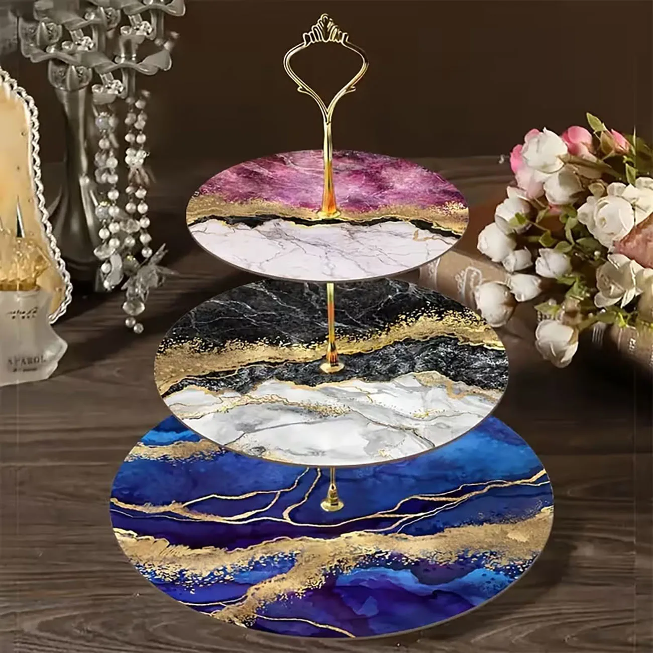 1 three-tier wooden display tray, perfect for weddings, birthdays, and holidays, an ideal choice for home or hotel use