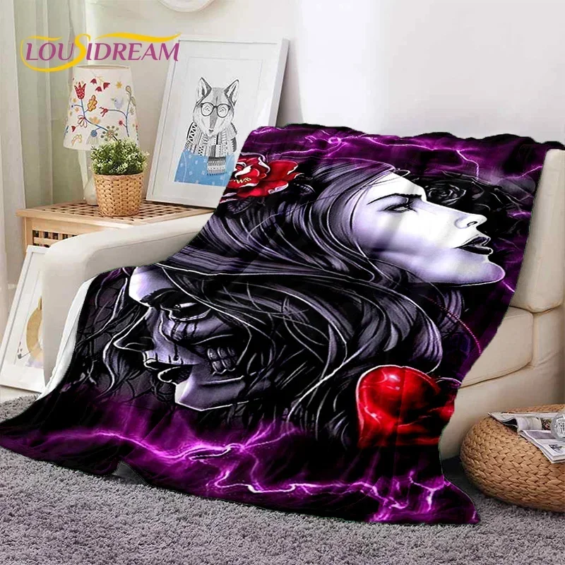 Skull Dead Girl 3D Gothic Horror Female Rose Soft Flannel Blanket for Beds Bedroom Sofa Picnic,Throw Blanket for Cover Leisure
