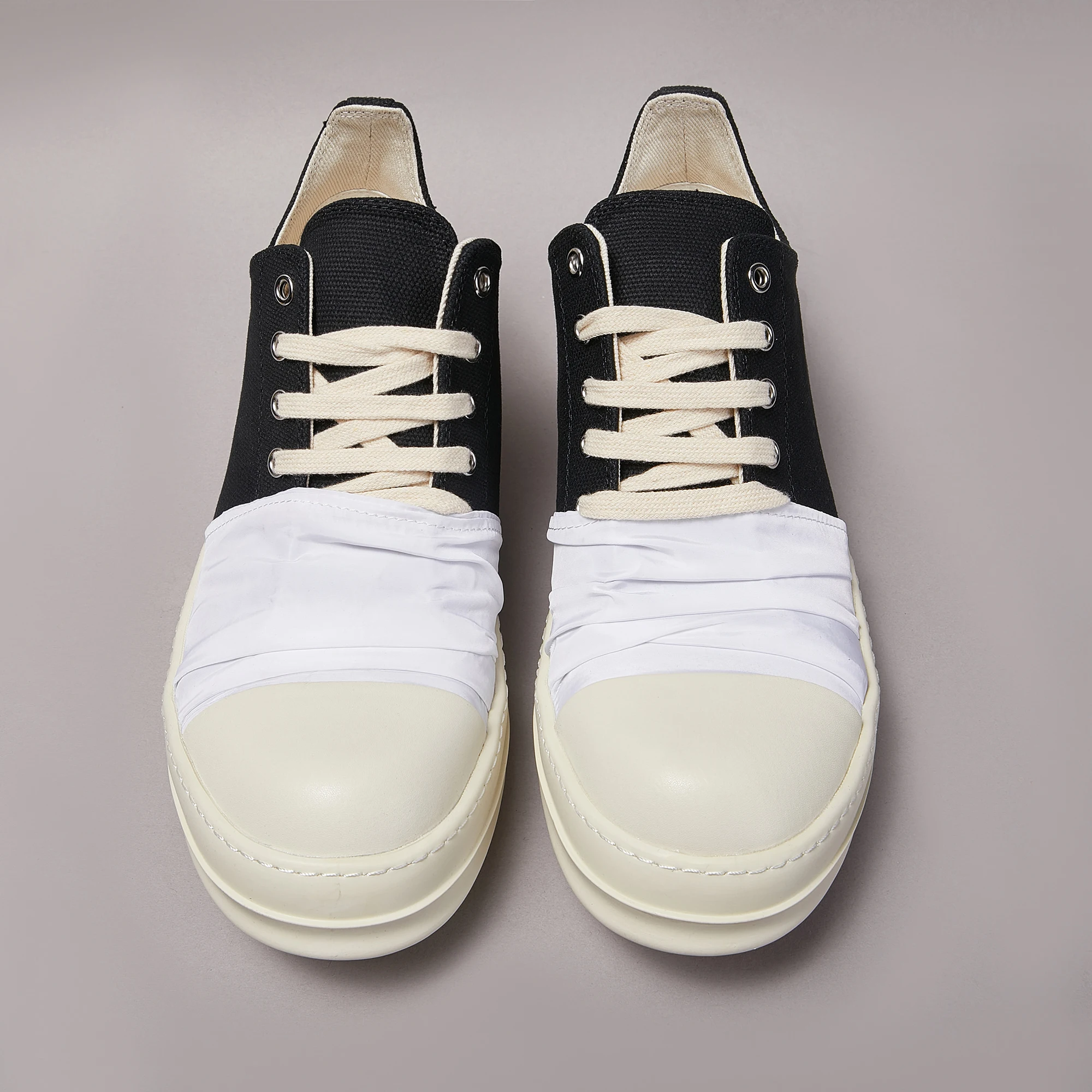 Brand Casual Men Shoe Low Top Women Sneaker Black-White Pleated Designer Ricks Thick-sole Street Owens Laces Luxury Canvas Shoe