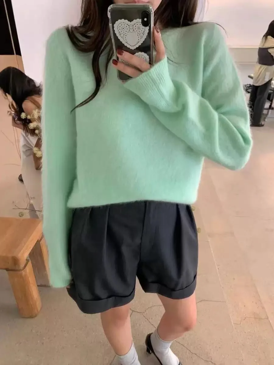

Commute Sle Pure Color round Ne Long Sve Knitted Sweater Simple Casual Loose Fit Women's Faion Autumn Winter New Arr...
