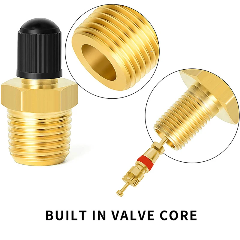 2Pcs Brass Air Inflator Adapter W/Valve Stem Inside 1/4\