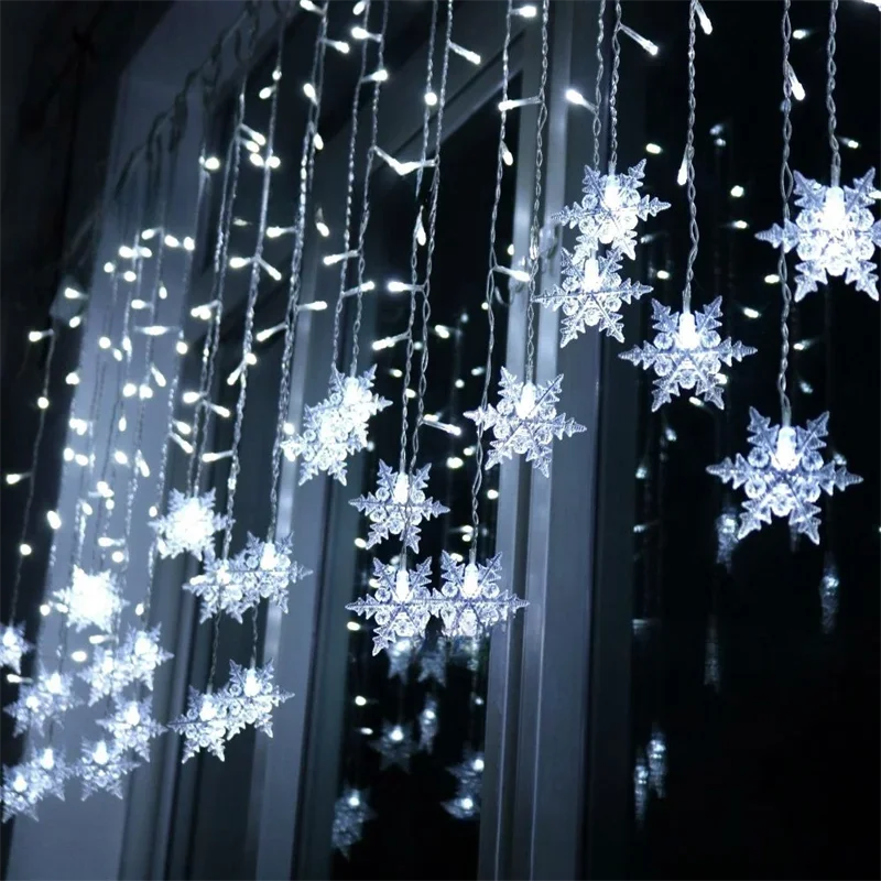 

New Year Snowflake Curtain LED Icicle Fairy Light 8 Modes Flashing String Lights Garden for Home Christmas Decoration Wedding