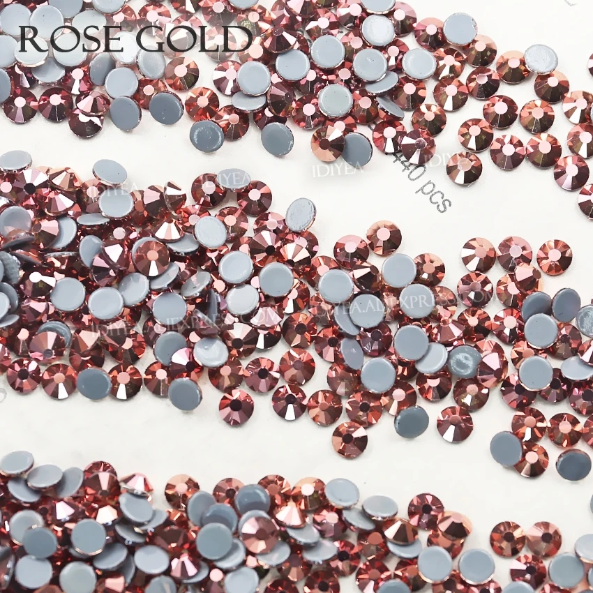 Rose Gold glass hot fix rhinestones strass crystals hotfix flatback stones for fabric garment wedding clothes costume glitters