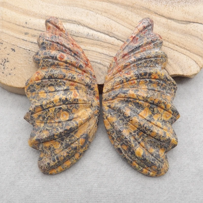 Natural Stone Ocean Jasper Gemstone Carved Butterfly Wings Cabochon Piar,54x25x6mm,16g Fashion Earrings Necklace Accessories