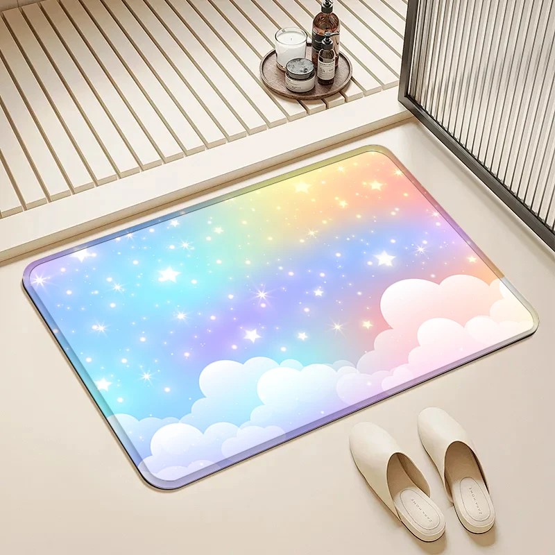

Rainbow Starry Sky Door Mat Non-Slip Soft Floor Rug for Home Kids Room Bathroom Kitchen Decor