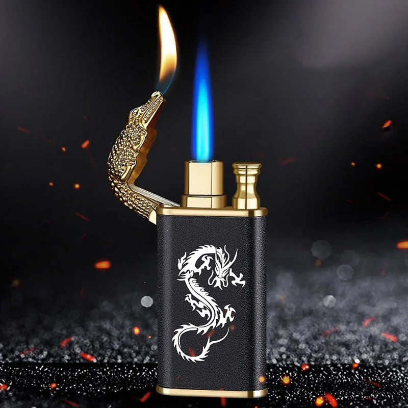 

Hot Turbo Windproof Butane Gas Blue Flame High Power Metal Lighter Outdoor LED Light Barbecue Kitchen Cigar Lighter Men's Gifts