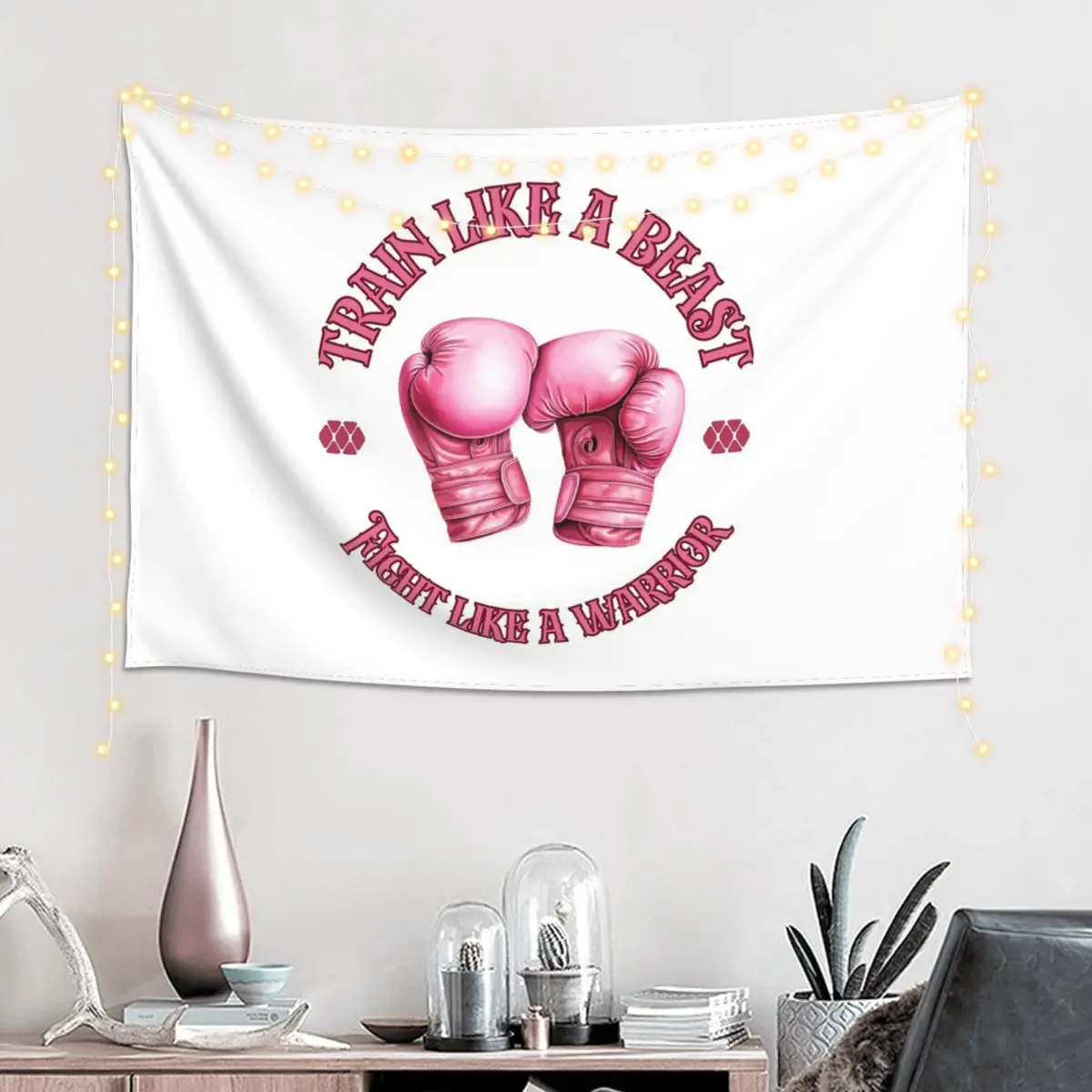 Train Like A Beast Fight Like A Warrior Boxing Gloves Tapestry Hippie Wall Hanging Aesthetic Home Decor Tapestries for Room