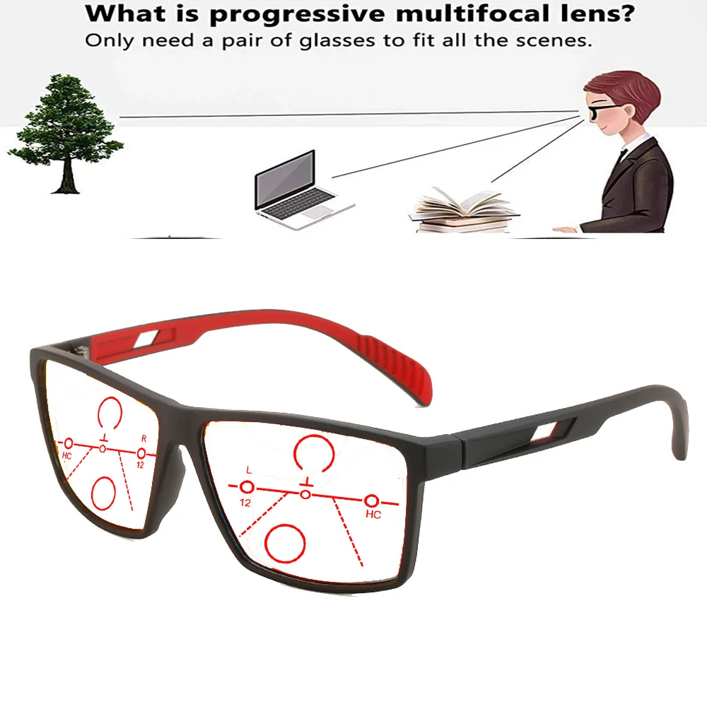 

Rectangular Outdoor Trend Square Oversized Frame Comfortable Progressive Multifocal Reading Glasses +0.75 To +4