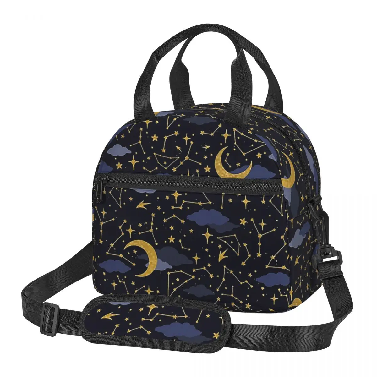 Celestial Stars And Moons In Gold And Dark Blue Lunch Bags Bento Box  Lunch Tote Picnic Bags Thermal Bag for Woman Kids