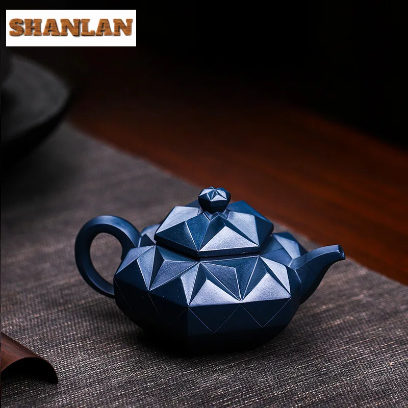 320ml Traditional Yixing Purple Clay Teapots Handmade Diamond Pot Raw Ore Azure Mud Kettle Chinese Zisha Teaset Cafes Collection