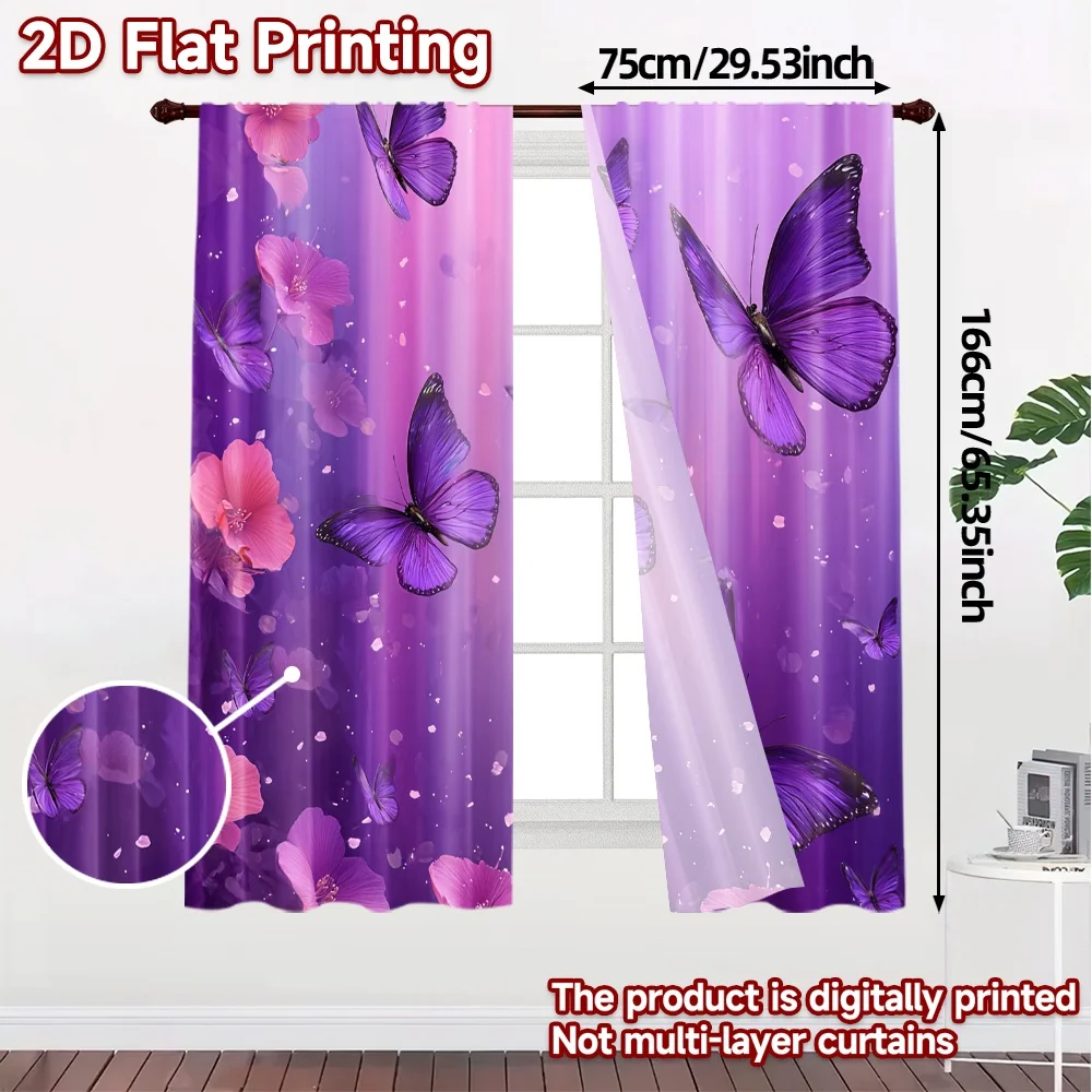 2D Flat Printing,JIT 2pcs, Curtains (Without Rod) Butterfly Veil Chic Curtain Chic Machine Washable Fabric Curtains Outdoor