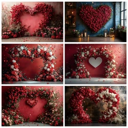 Wedding Flowers Backdrops Love Heart Red Rose Arch Valentine's Day Bridal Shower Portrait Photography Background Photo Studio