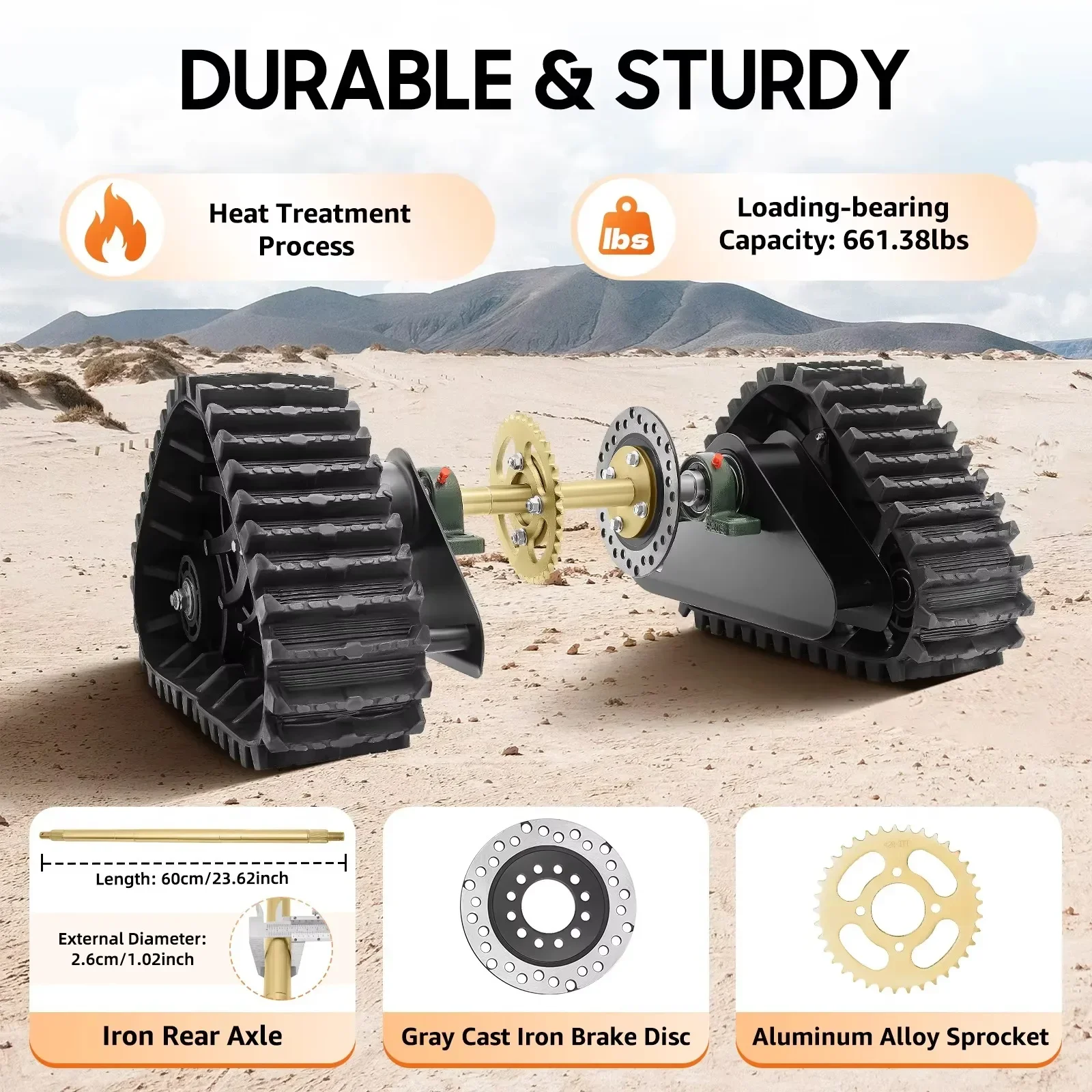 

ATV Rear Axle with Rotatable Triangle Wheels,Go Kart Buggy ATV Snow Sand Snowmobile Rear Axle Track Assemly