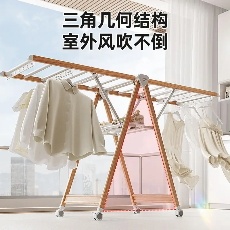Coat Racks Living Room Furniture, Floor‑Standing Folding Drying Rack, Indoor Garment Pole for Bedroom Dorm Bedding Storage