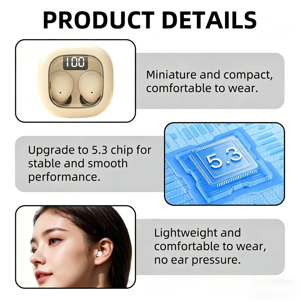 Super Mini Earphones Hidden Bluetooth Earbuds HIFI Stereo Noise