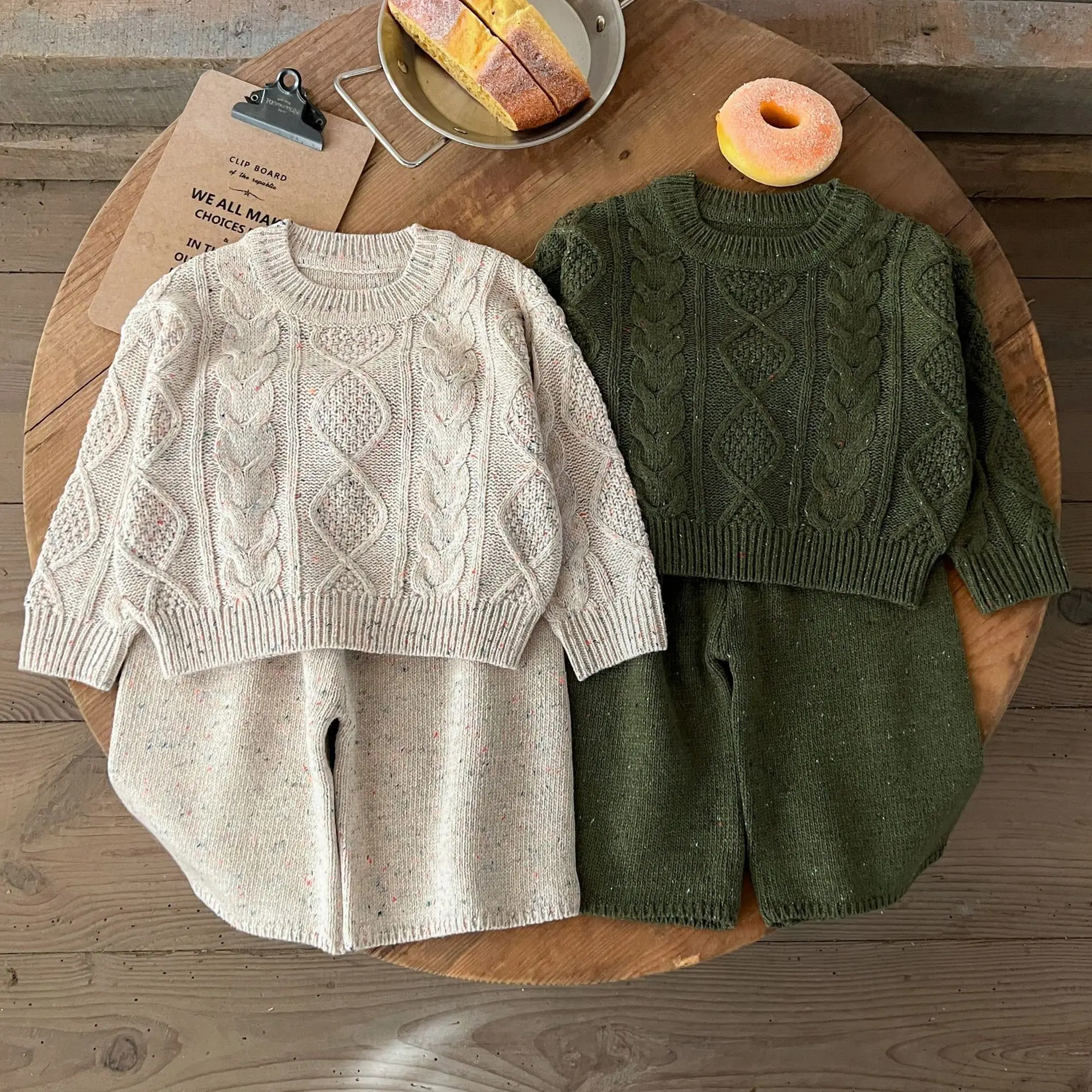 Spring New Children Long Sleeve Knitted Set Toddler Boy Girl Solid Pullover + Pants 2pcs Suit Kids Casual Sweater Outfits