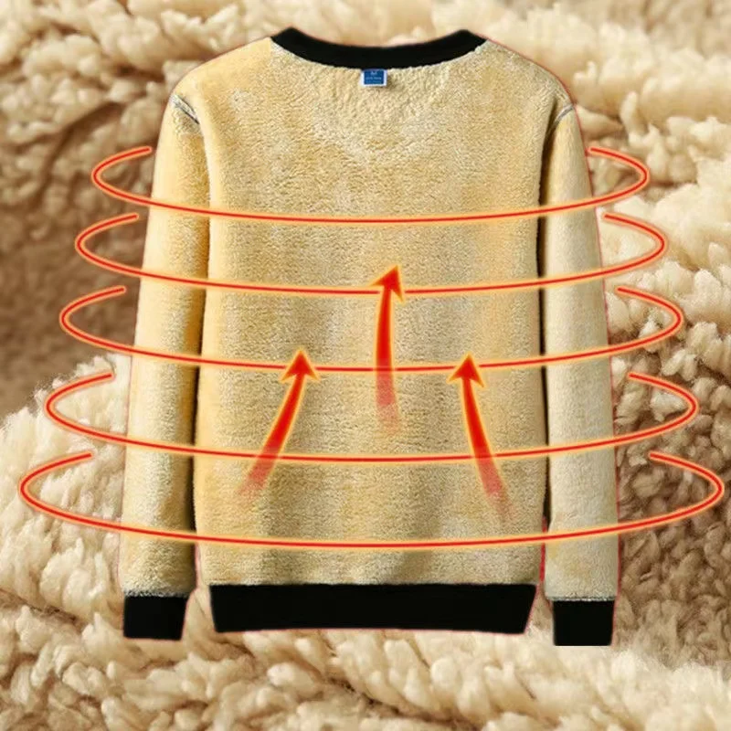Men's Winter Thickened Long Sleeve round Neck Sweatshirt Lamb Velvet Casual Warm Anti-Cold Base Shirt Comfortable Loose Fit
