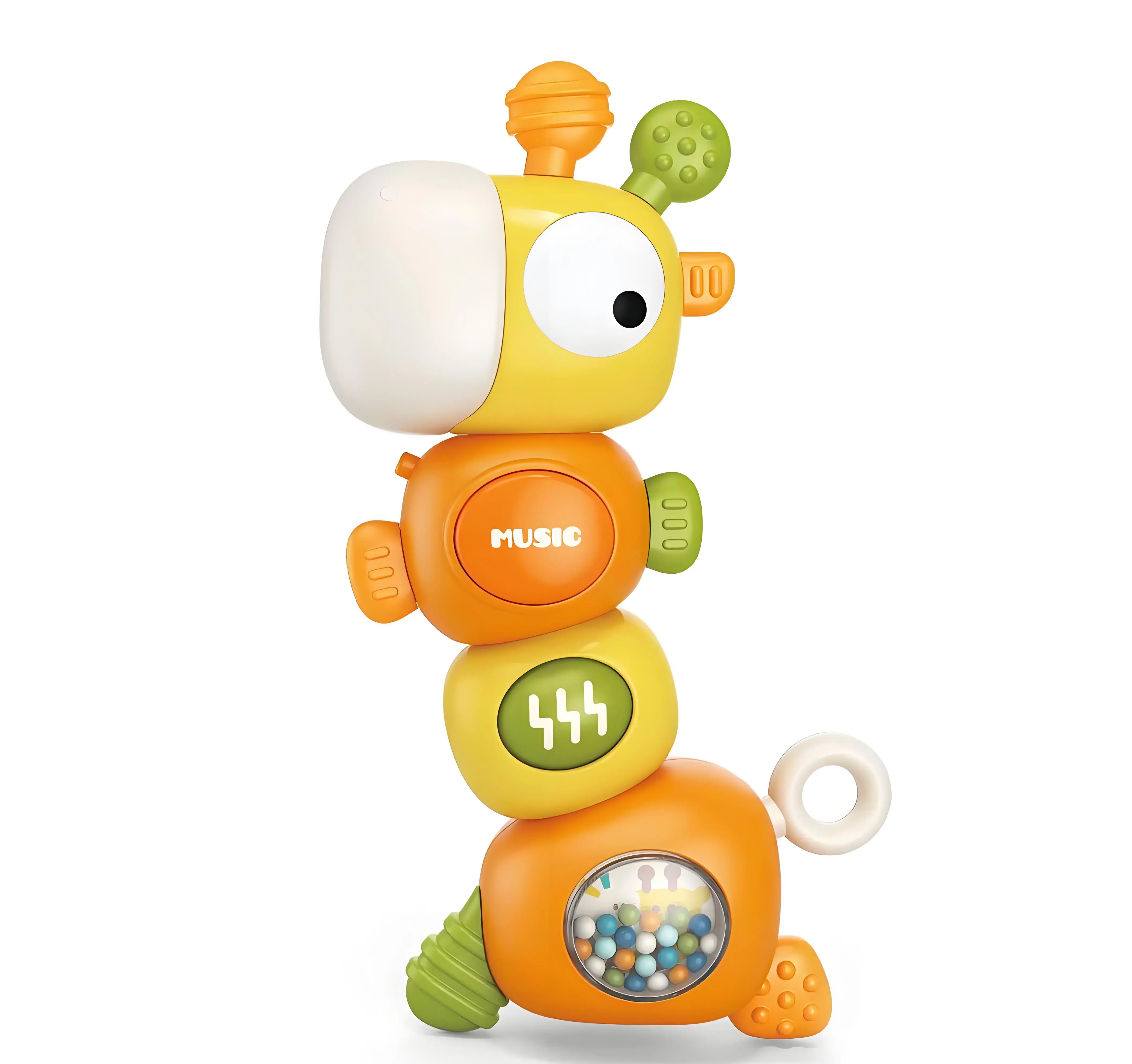 Jerapah Teether mainan kerincingan genggam musik Shaker dengan tombol suara, Twistable & Chewable bayi menenangkan mainan