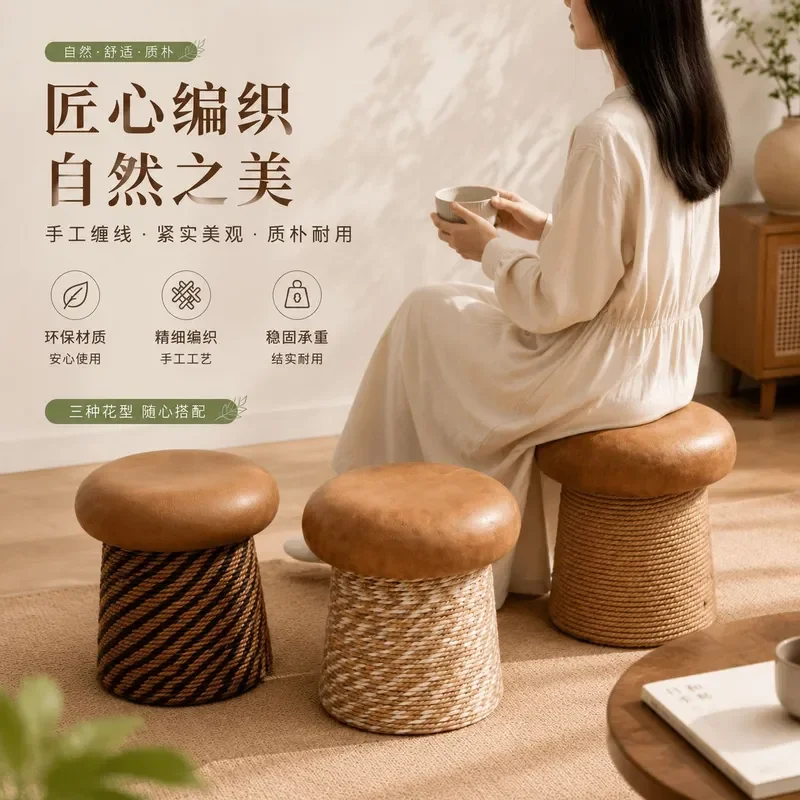 Solid Wood Mushroom Stool Round Low Seat for Entryway Living Room Balcony Sofa Side Footrest Home Furniture