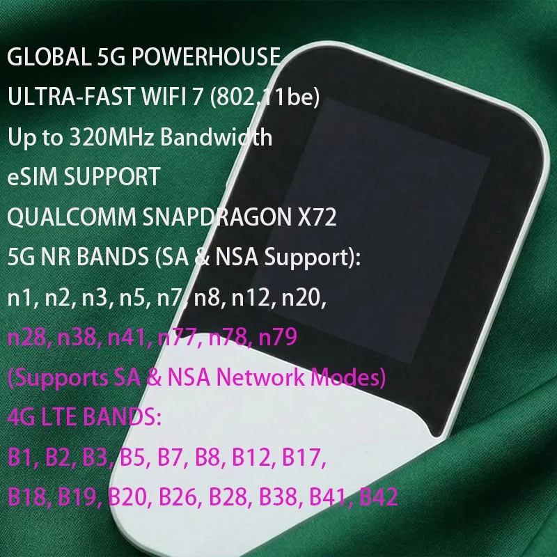 Global Version HYBRID NC03 5G Mobile WiFi 7 eSIM Hotspot SDX72 Dual Bands 5G Advanced Pocket MiFi With Sim Card Slot