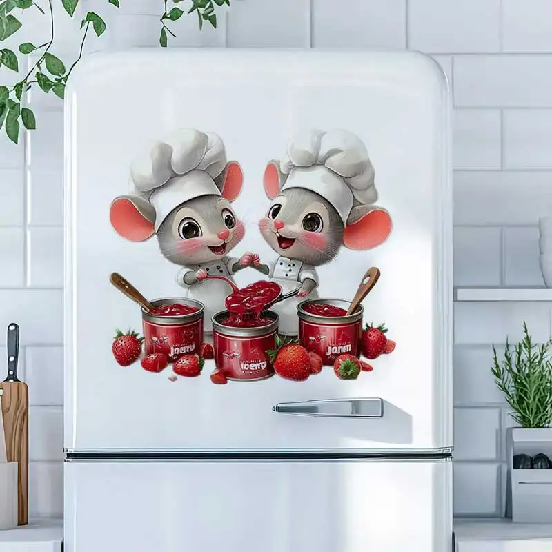 Little Chinchilla Boiling Strawberry Kitchen Stickers Home Decor Beautification Cute Animal Themed Wall Decals for Home AA251