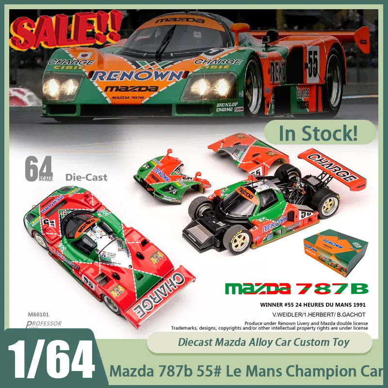 

New In Stock Motorhelix 1:64 Mazda 787b 55# Le Mans Champion All On Car Alloy Miniature Diecast Mazda Ornaments Custom Toys Kid