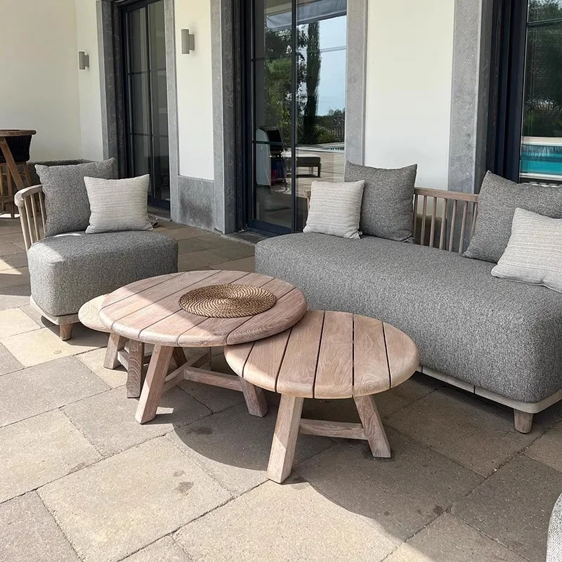 Outdoor Teak Sofa Set, Designed For Hotels, Courtyards, And Gardens, Featuring Waterproof, Sun-Resistant, And Anti-Corrosion Pro