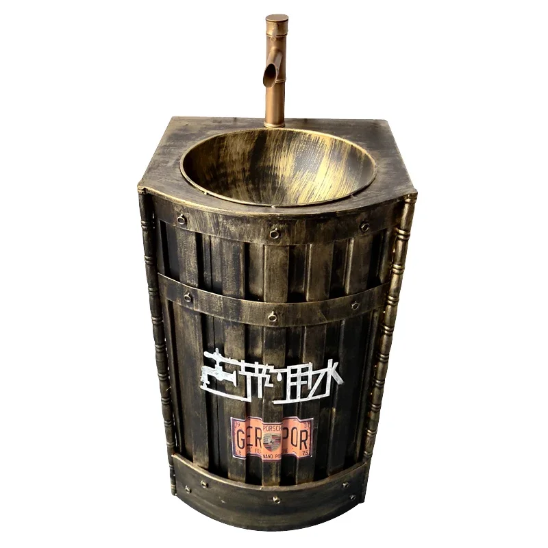 Industrial style retro wash basin creative personality bar container oil drum column