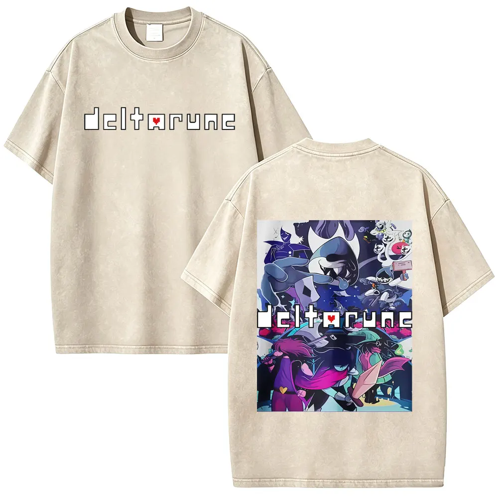 

Washed Vintage Game Deltarune Noelle Holiday Ralsei Susie Kris Merch T-shirt Men's Women Clothing Otaku Lover Oversized T Shirts