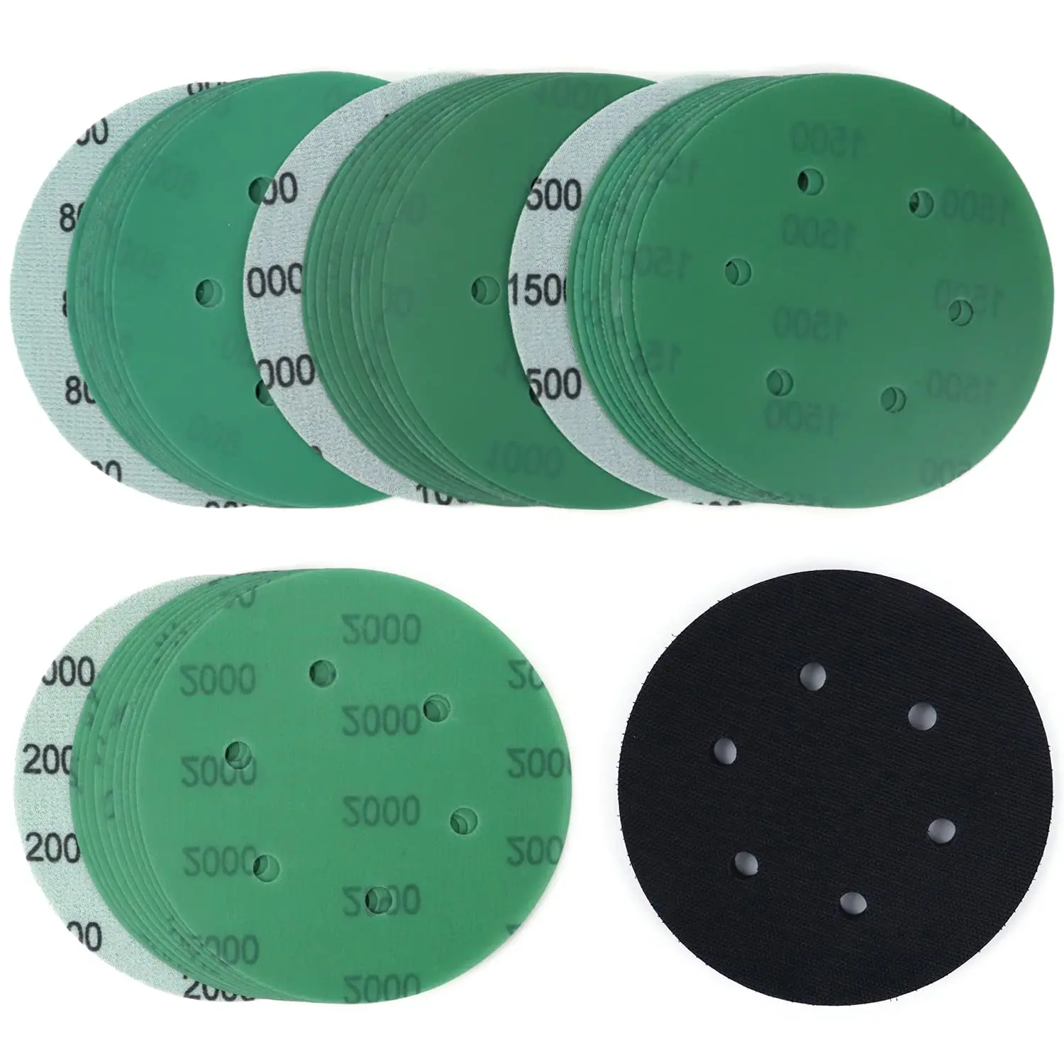 

6 Inch Hook and Loop Wet Dry Sanding Discs , 40Pcs Assorted Grit Sandpaper with Interface Pad for DA Sander Metal Auto Painting