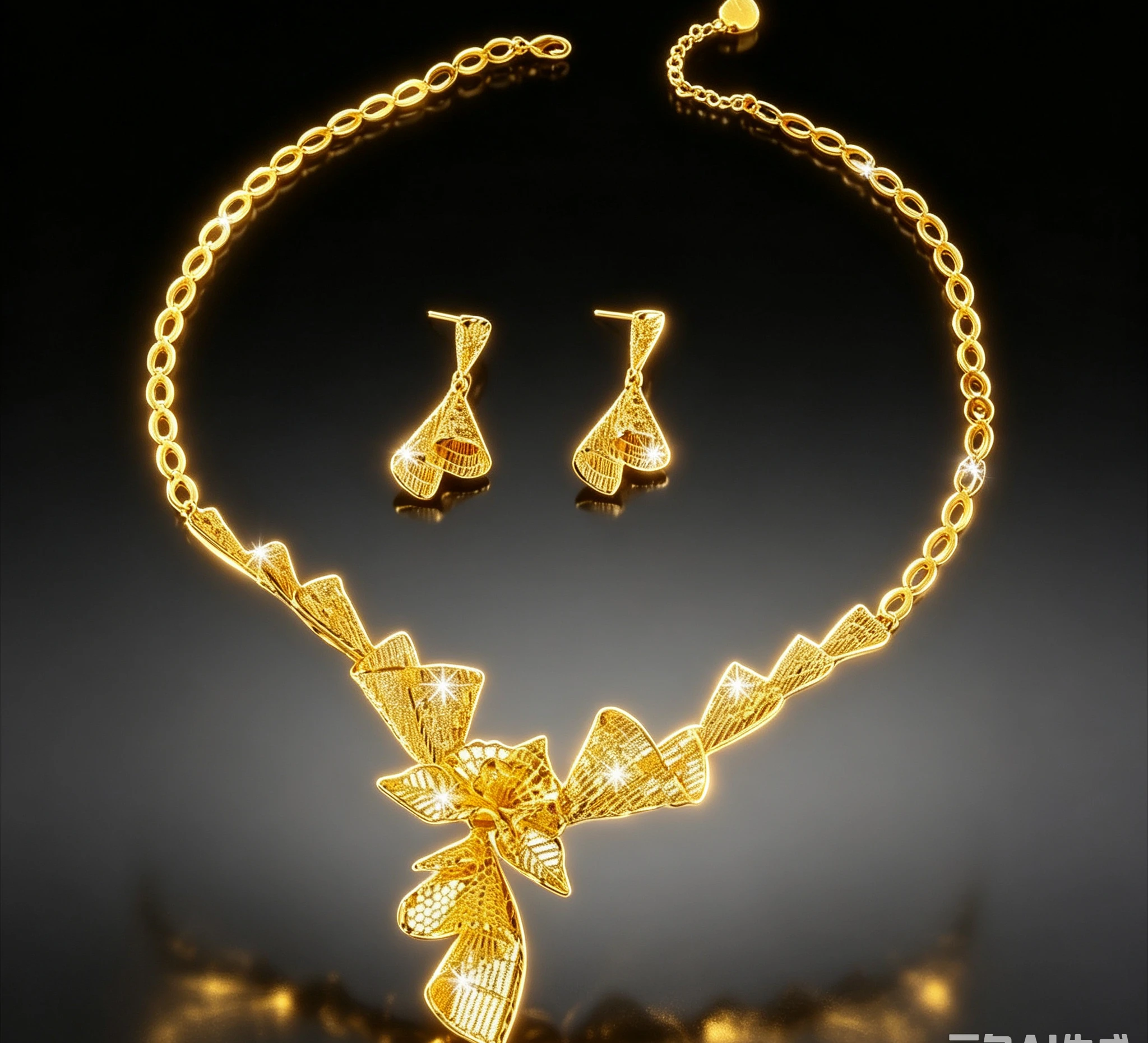 9999 Pure Gold real gold Middle East Bride Unique Flower Necklace Earrings Set Chaingift  birthday gift