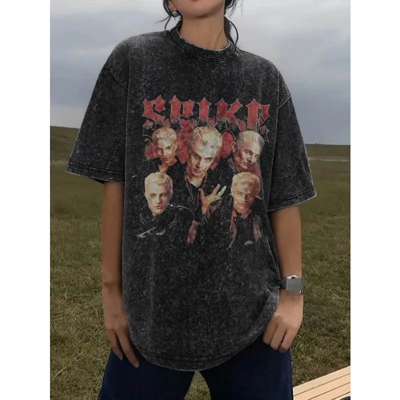 

Винтажная уличная стираная футболка «Призрачный ловец Баффи», новый стиль на четыре сезона, подходит для мужчин и женщин