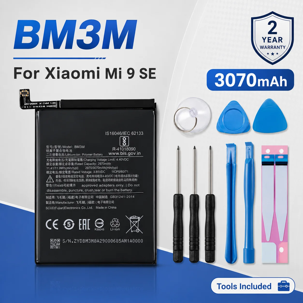 High Quality Replacement Mobile Phone Battery BM3M 3070mAh For Xiaomi Mi 9 SE Mi9 SE Mi 9SE, Repair Cell With Tools Kit