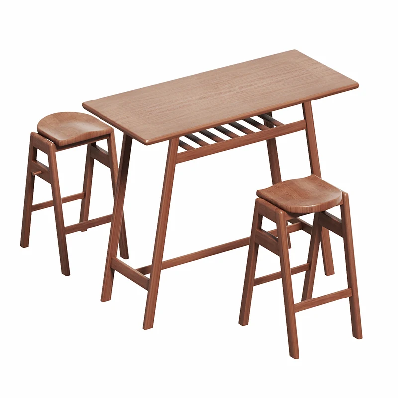 3 PCS Pub Dining Set Retro Bar Table Rubber Wood Stackable Backless High Stool for 2 with Shelf and Hooks for Home Bar Small Spa