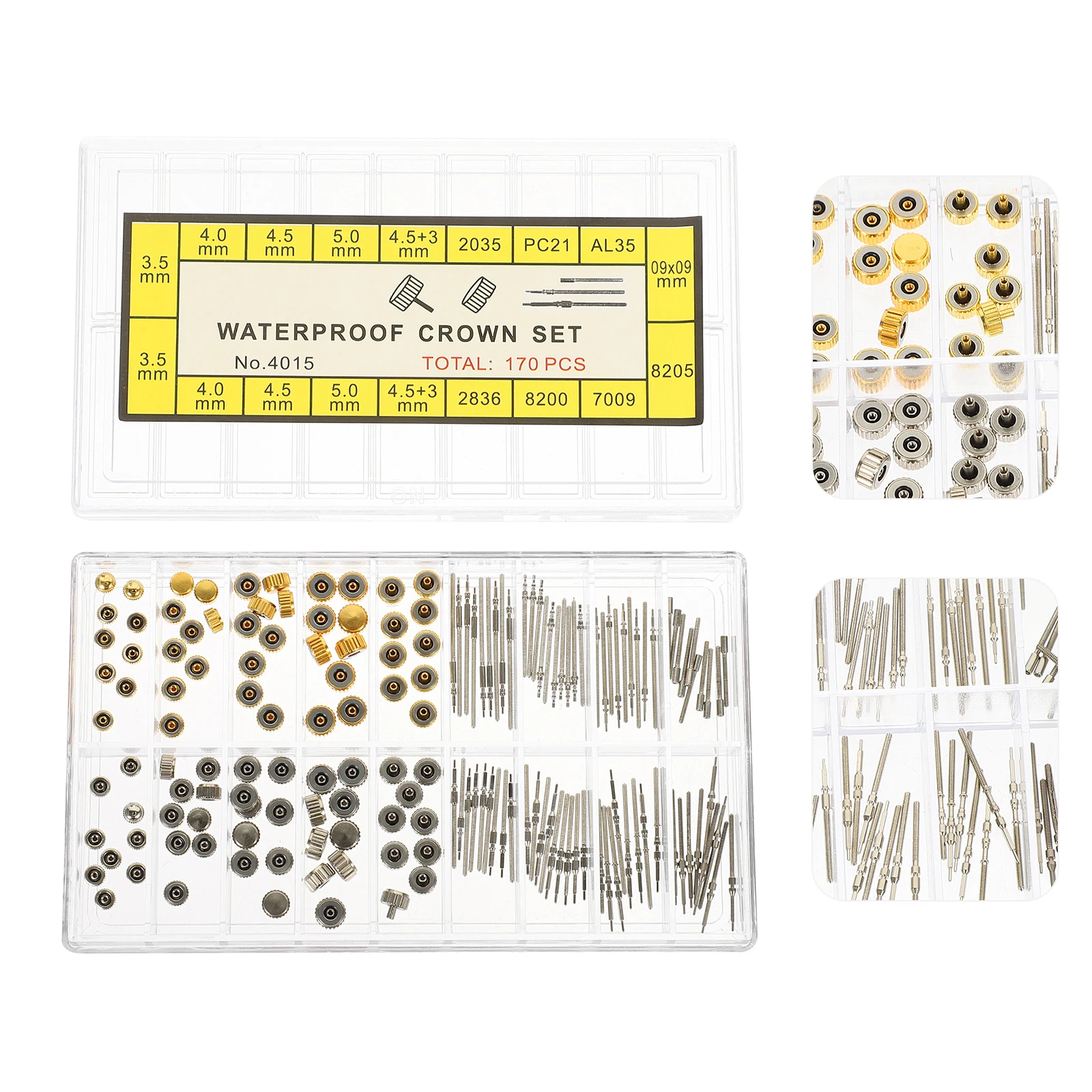 

170pcs Watch Repair Parts Copper Stems Crowns Spare Tools Kit for Watchmakers Professional Long Service Life Bright Smooth