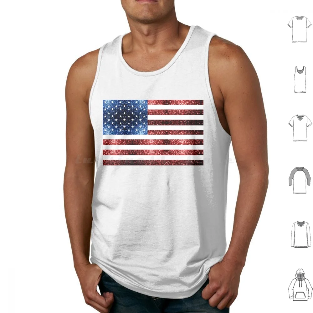 Usa Flag Red Blue Faux Sparkles Glitters Tank Tops Vest Sleeveless Usa Flag Sparkles Sparkle American Flag Red White And Blue