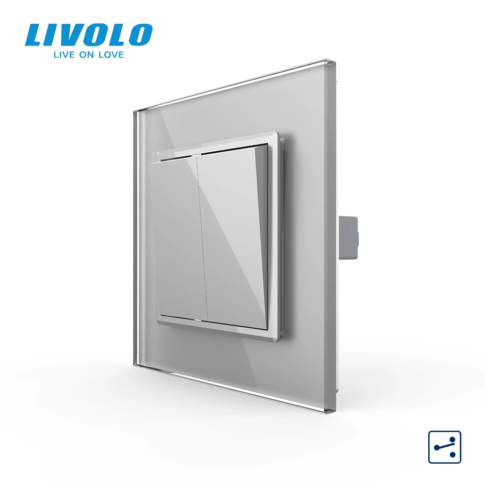 Livolo EU Standard 2 Gang 2 Way Push Button Home Wall Switch, Luxury Crystal Glass Panel,C7K2S-11/12,110-250V 10A,Key Pad Cross