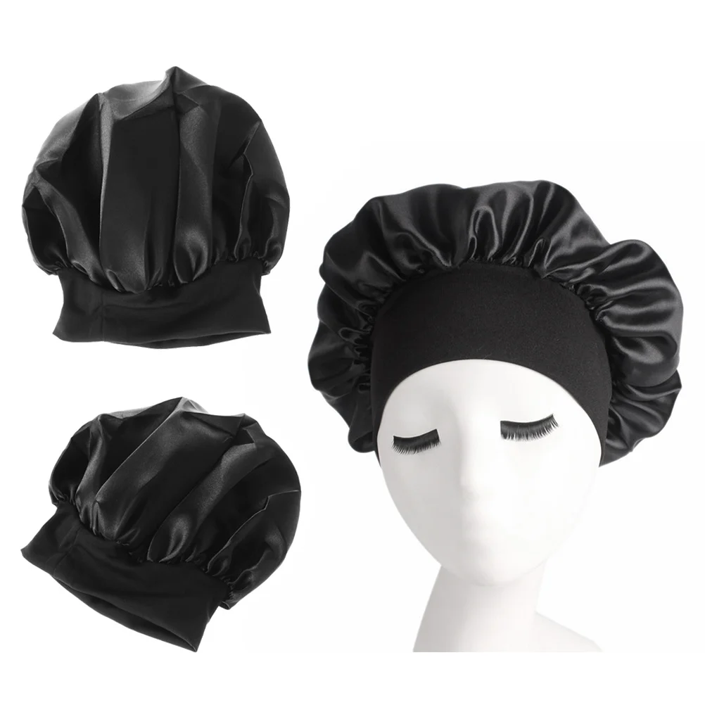 2 uds diadema elástica de lado ancho gorro para dormir gorro para el cuidado del cabello nocturno gorro para dormir negro duradero elástico de lado ancho