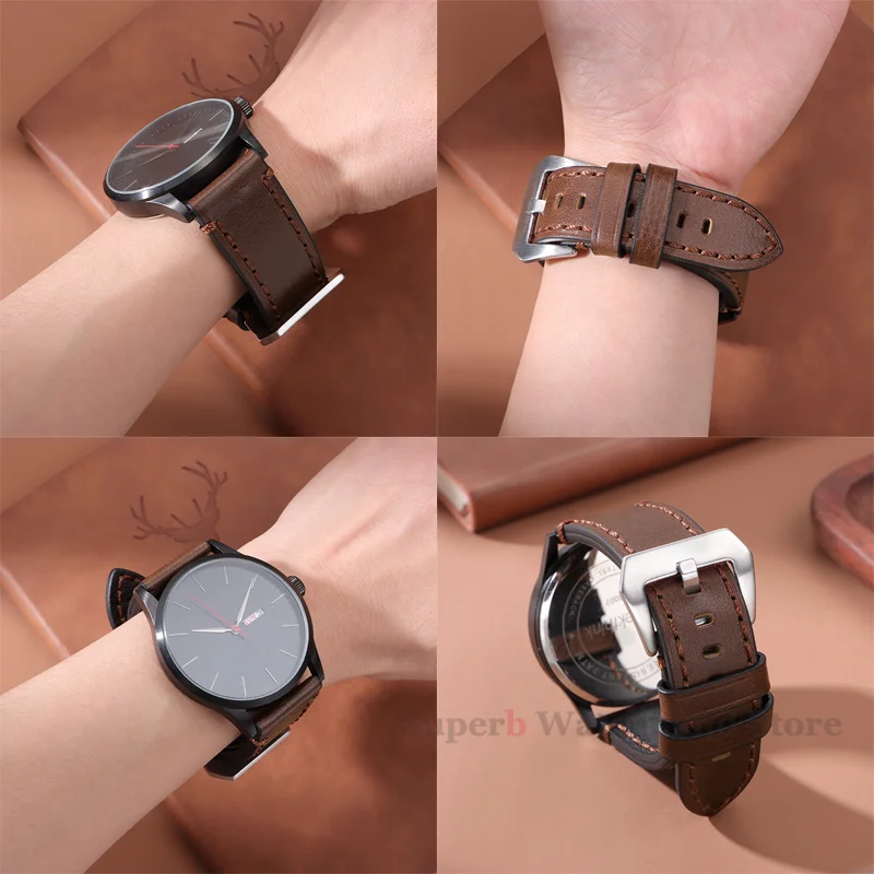 قسط خمر الجلود حزام الساعات لبانيراي 20 مللي متر 22 مللي متر 24 مللي متر الرجال الرياضة سوار لسامسونج غالاكسي ساعة 4 استبدال حزام الساعات