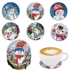 6/Set DIY Christmas Snowman Diamond Painting Coaster anti-slip wood drip Mat Crystal Rhinestone Diamond Art Adult Cup