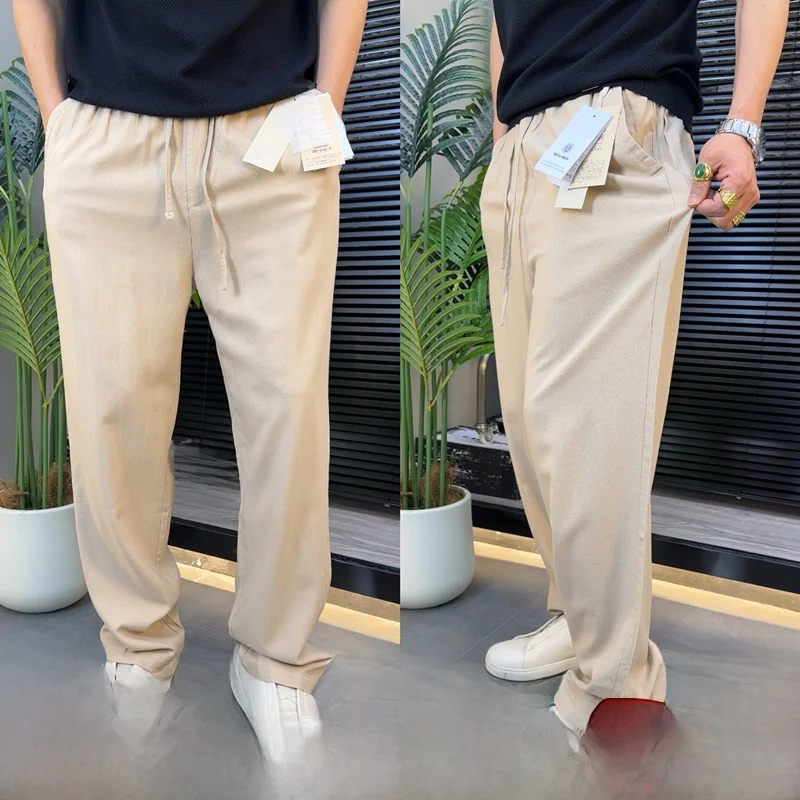 

American High-End Men's Vintage Casual Pants Spring Summer Washed Linen Drapey Breathable Moisture Wicking Versatile Cotton L...