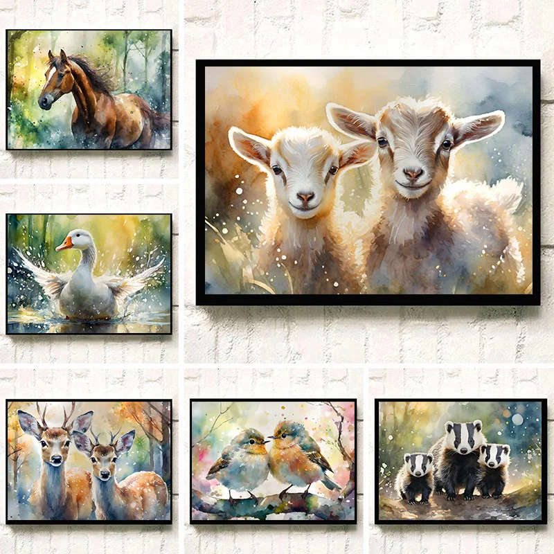 Wildlife Animal Bird Cat Chicken Deer Hedgehog Horse Sheep Badger Poster Wall Art Pictures Canvas Painting Room Home Decor