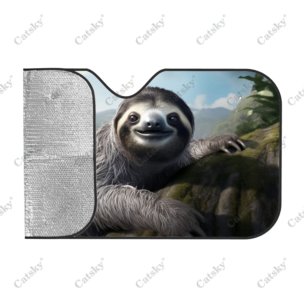 Sloth with Mountain Landscape Car Windshield Sunshade, Front Auto Car Windshield Sun Shade Blocks Uv Rays Sun Visor Protector