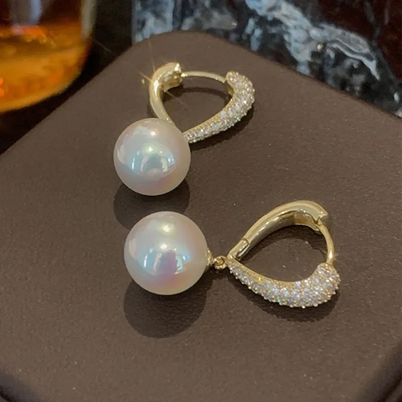 2024 Korean New Simple Imitation Pearl Drop Earrings Fashion Jewelry Zircon Earring For Women Wedding Birthday Party Gifts