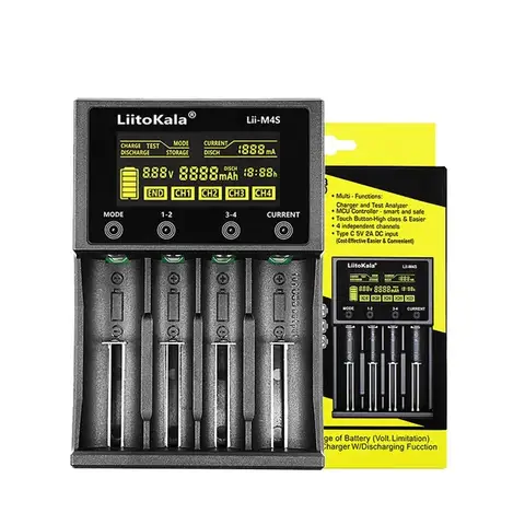 LiitoKala Lii-M4S 18650 LCD-Multifunktions-Akkuladegerät für 3,7 V 1,2 V 26650 21700 14500 18350 17500 AA AAA A C und andere