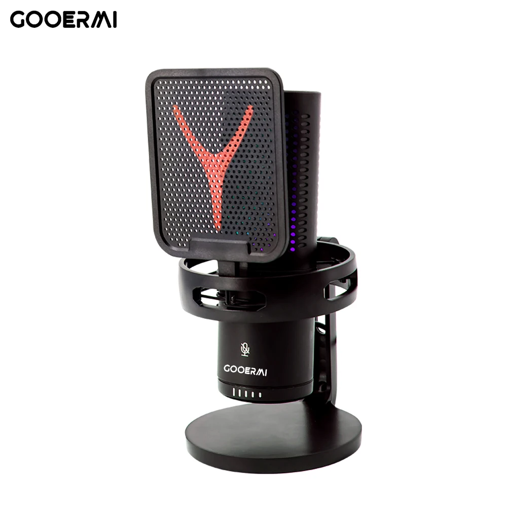 Gooermi GM7 Wired Condenser Gaming Microphone RGB Cool Atmosphere light One Key Mute For Podcasts