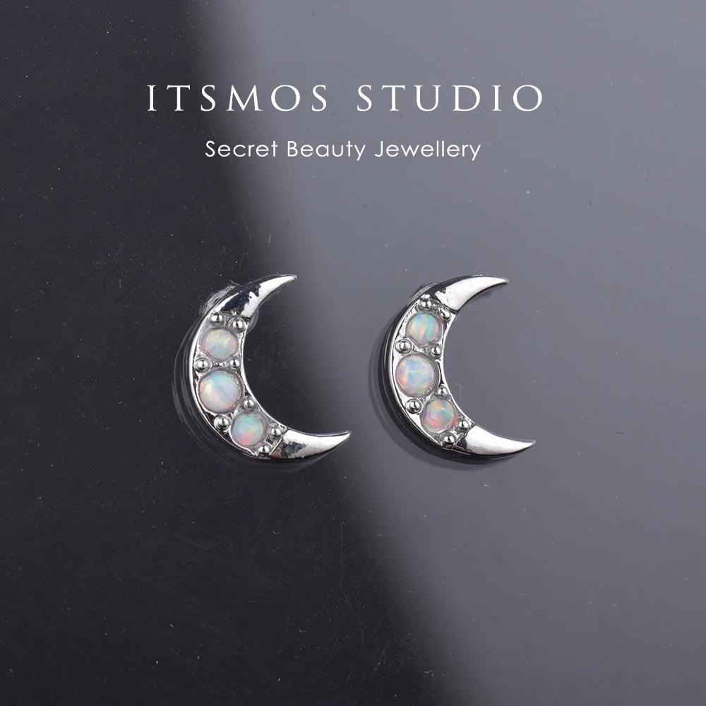 

ITSMOS Opal moon Earrings Female Crescent Moon Celestial Earrings Moon Jewelry Piercing Studs for Women Birthday Gift